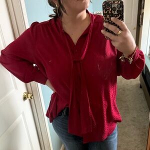 Torrid 🐆 Red Silky Leopard Blouse with Tie-Neck Detail